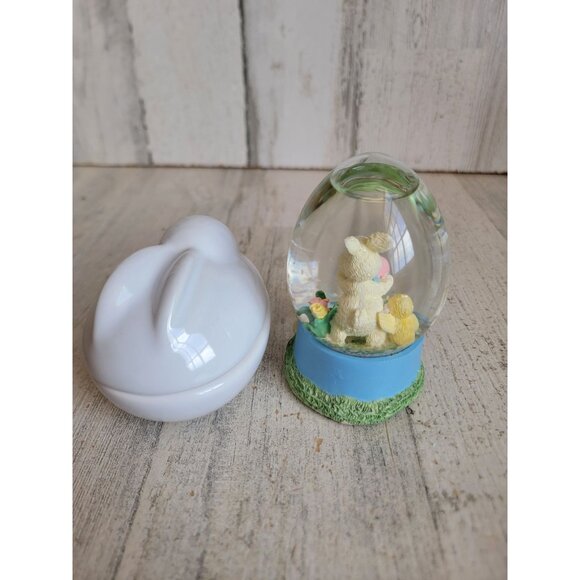 Easter Bunny trinket container snow globe spring set decor chick - Picture 5 of 6